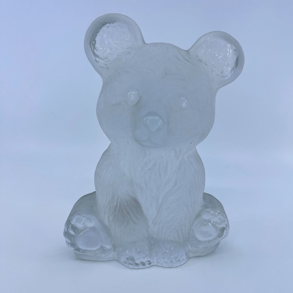 vintage viking glass frosted bear figurine handmade collectible 6 7/8" tall